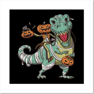 Jack O Lantern T Rex Mummy Halloween Trick Or Treating Posters and Art